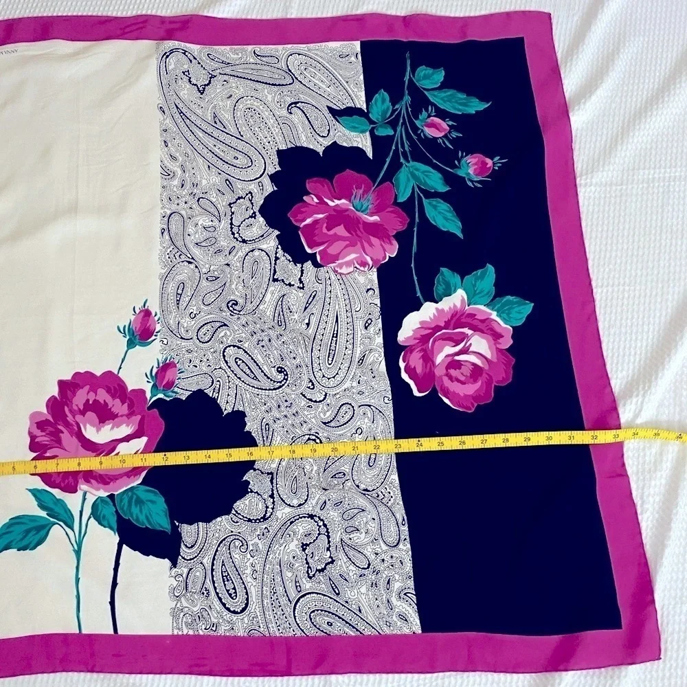 Anna Marchetti Silk Floral Scarf Black Cream Purple